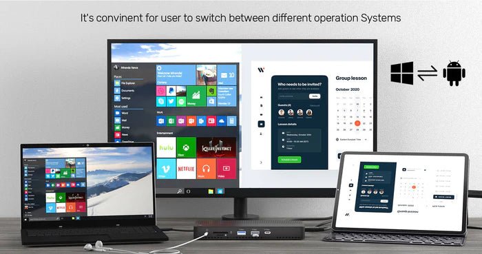 Storage UNITEK USB-C 4K KVM Docking Station, 100W PD, 4K@60Hz HDMI, 10Gbps Data Transfer, Gigabit Ethernet, SD/MicroSD Reader, One-Button Switch for 2 Computers