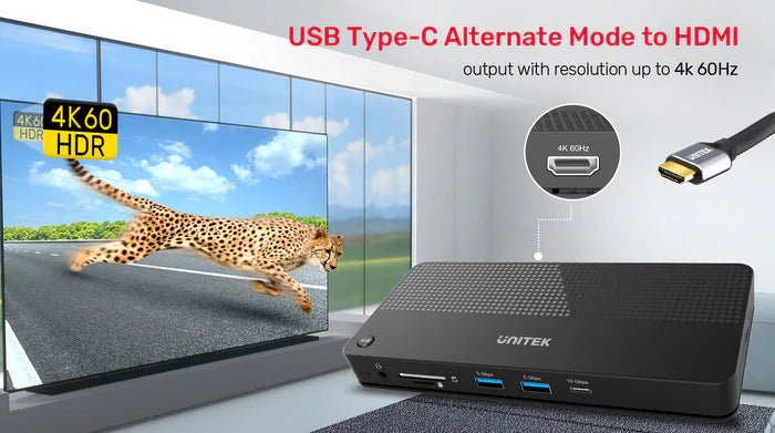 Storage UNITEK USB-C 4K KVM Docking Station, 100W PD, 4K@60Hz HDMI, 10Gbps Data Transfer, Gigabit Ethernet, SD/MicroSD Reader, One-Button Switch for 2 Computers