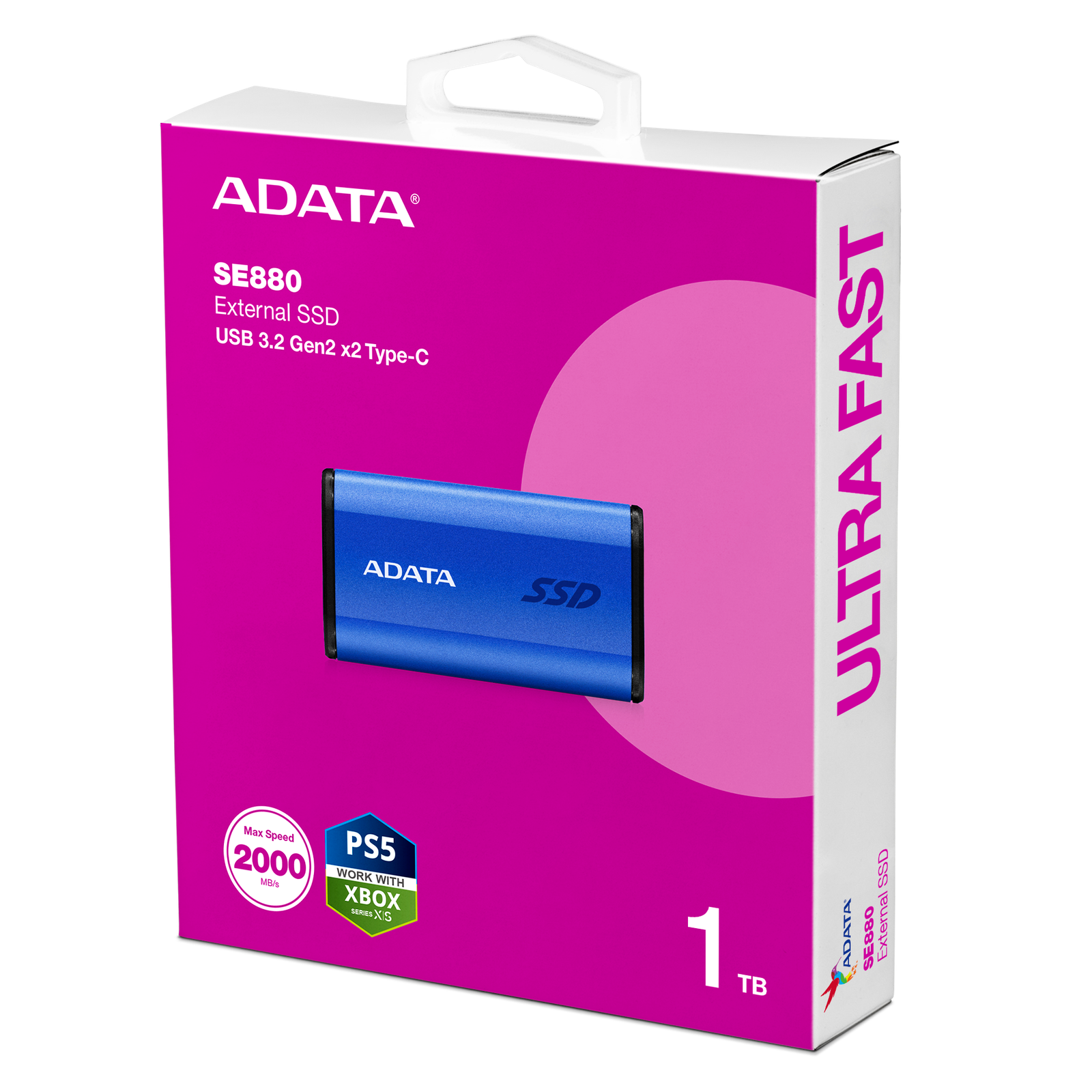 Storage ADATA SE880 External SSD USB 3.2 Gen2x2 Ultra Compact USB-C 2000MB/s Read Write — Blue