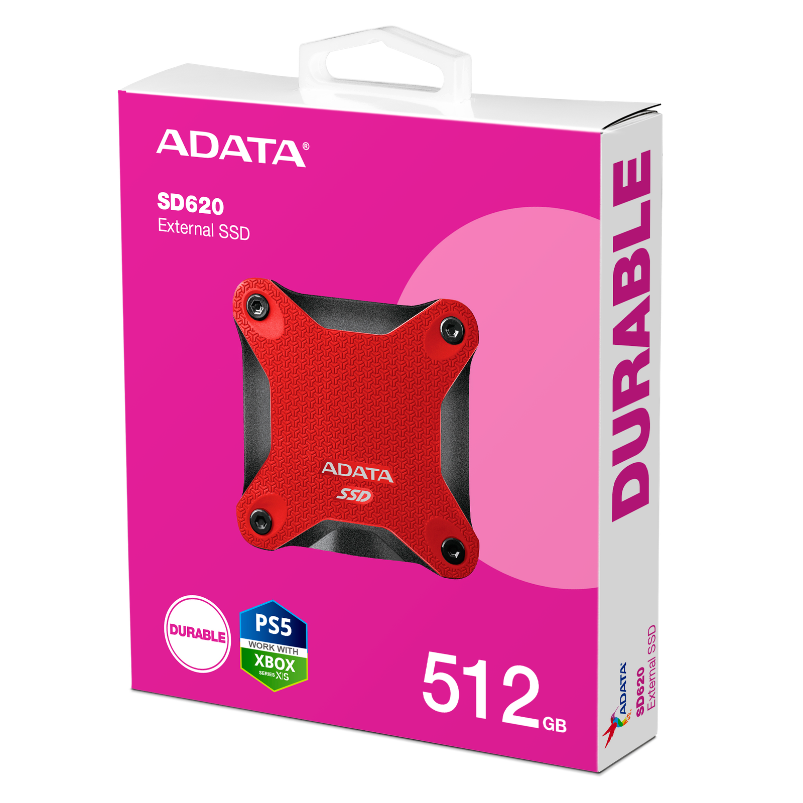 Storage ADATA SD620 External SSD USB 3.2 Gen2 MIL-STD 1.22m Drop Rugged Design - 512GB — Red