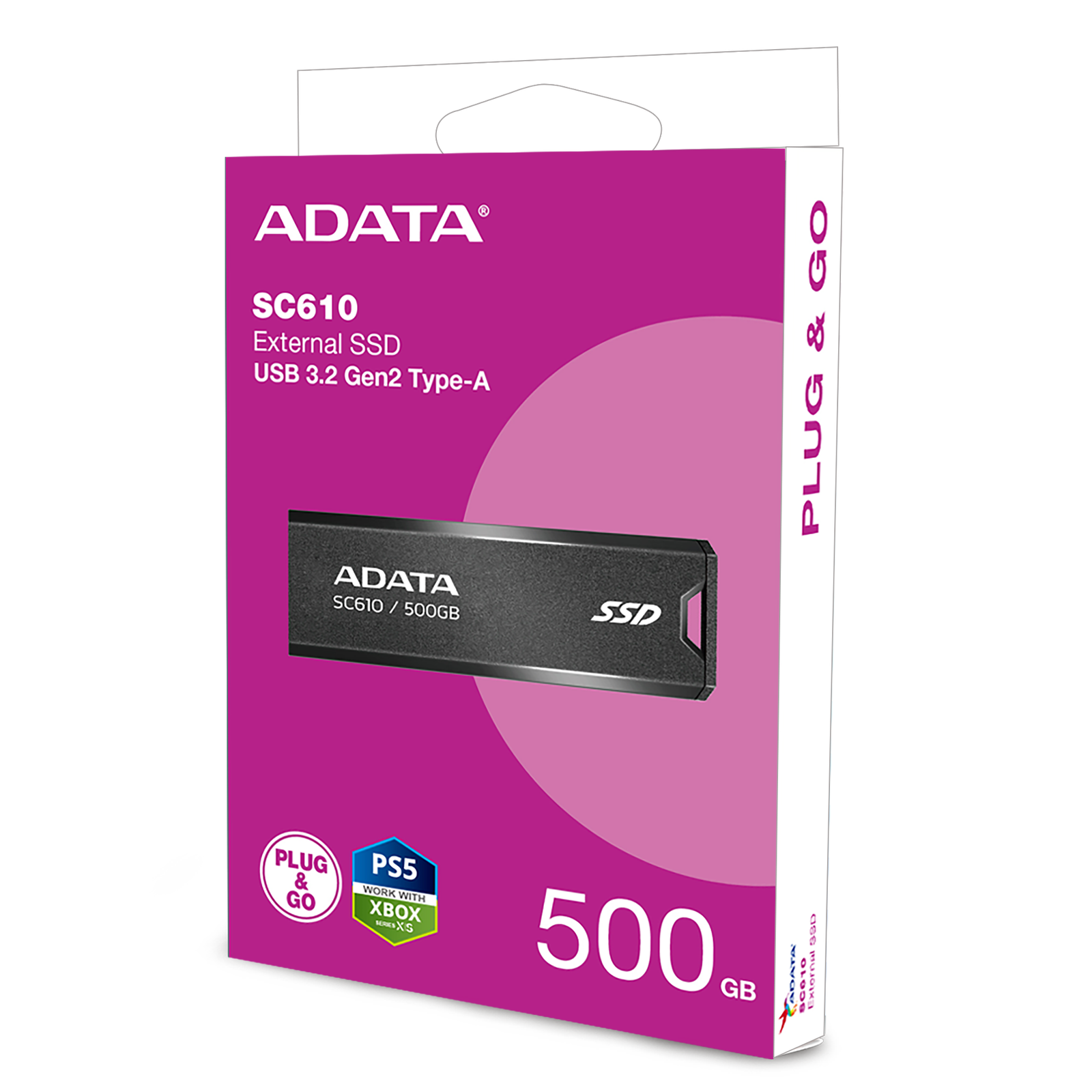 Storage ADATA SC610 External SSD USB 3.2 Gen2 550MB/s Read 500MB/s Write Capless Slide-Out Cableless - 500GB
