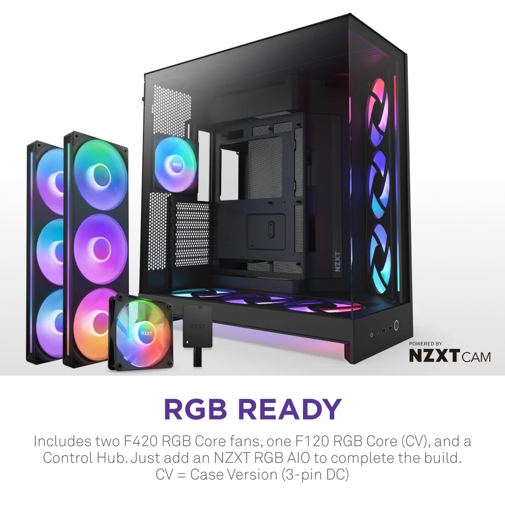 Case NZXT H9 FLOW RGB+ DUAL-CHAMBER MID TOWER Airflow With CONTROL HUB Black CASE