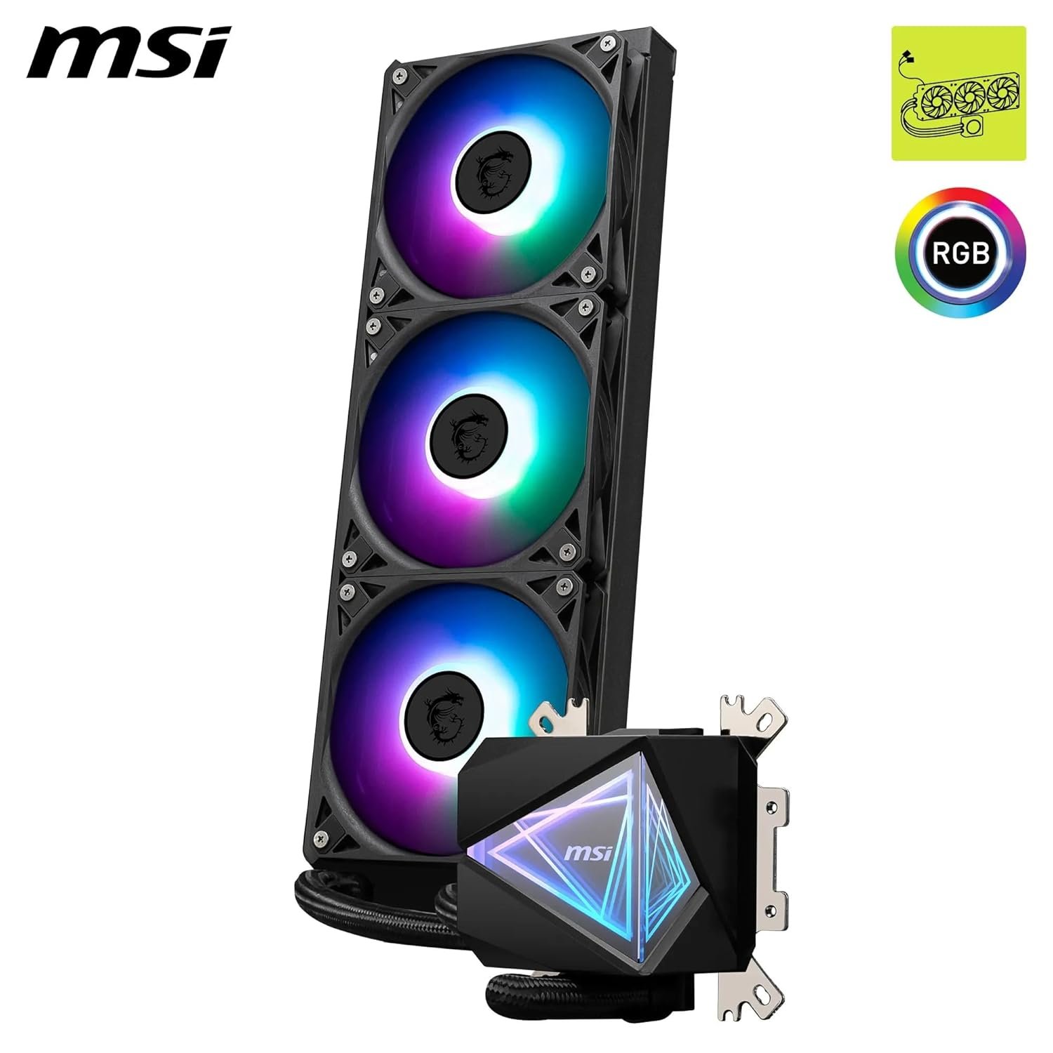 Cooler MSI MAG CORELIQUID I360 AIO CPU Liquid Cooler - Enlarged Copper Cold Plate, ARGB Blockhead & LDB Fans, Dual-Chamber Water Block, Split-Flow Radiator, Mystic Light Supported - Intel & AMD Compatible