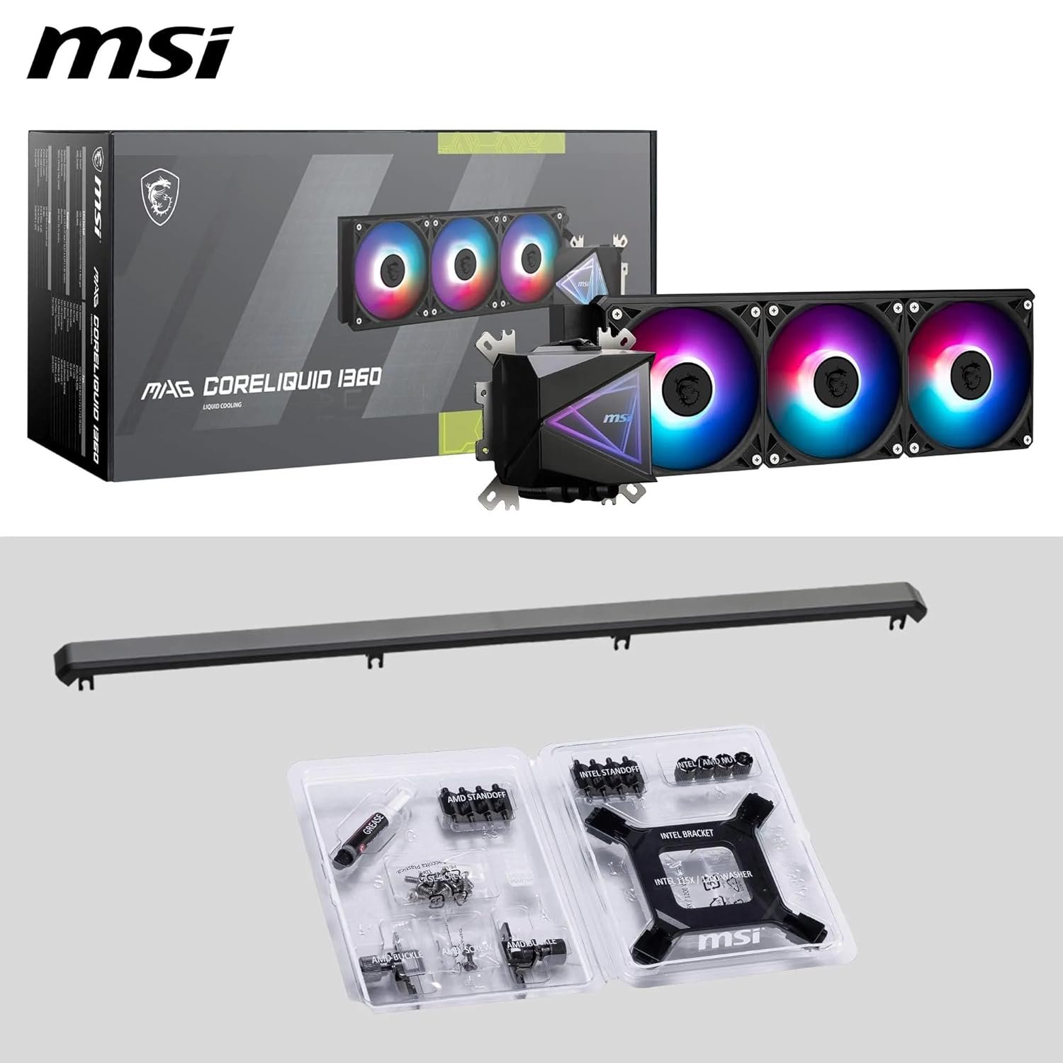 Cooler MSI MAG CORELIQUID I360 AIO CPU Liquid Cooler - Enlarged Copper Cold Plate, ARGB Blockhead & LDB Fans, Dual-Chamber Water Block, Split-Flow Radiator, Mystic Light Supported - Intel & AMD Compatible