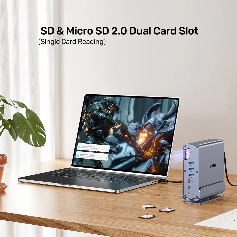 Storage UNITEK D1135A Universal DisplayLink Triple 4K Docking Station - 15-in-1 USB-C/USB-A Hub, 3x 4K@60Hz Displays, 100W PD, Gigabit Ethernet, SD/MicroSD, Audio Jack