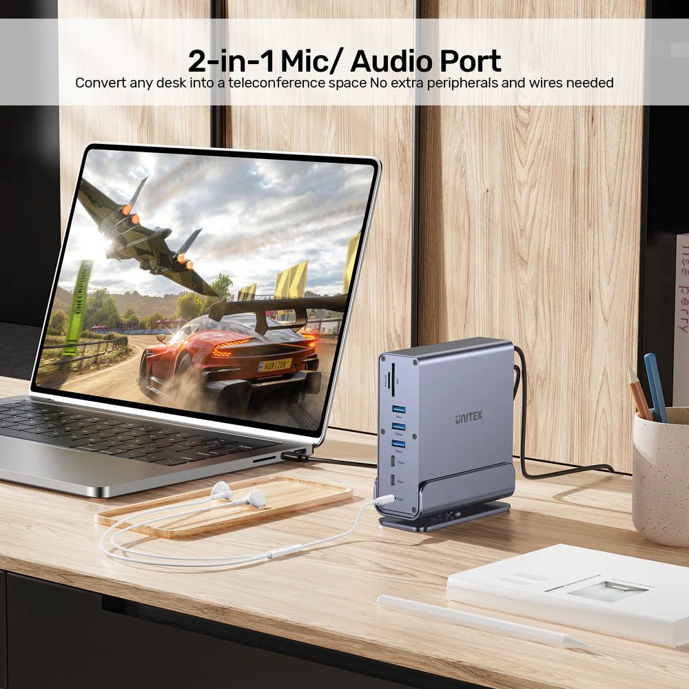 Storage UNITEK D1135A Universal DisplayLink Triple 4K Docking Station - 15-in-1 USB-C/USB-A Hub, 3x 4K@60Hz Displays, 100W PD, Gigabit Ethernet, SD/MicroSD, Audio Jack