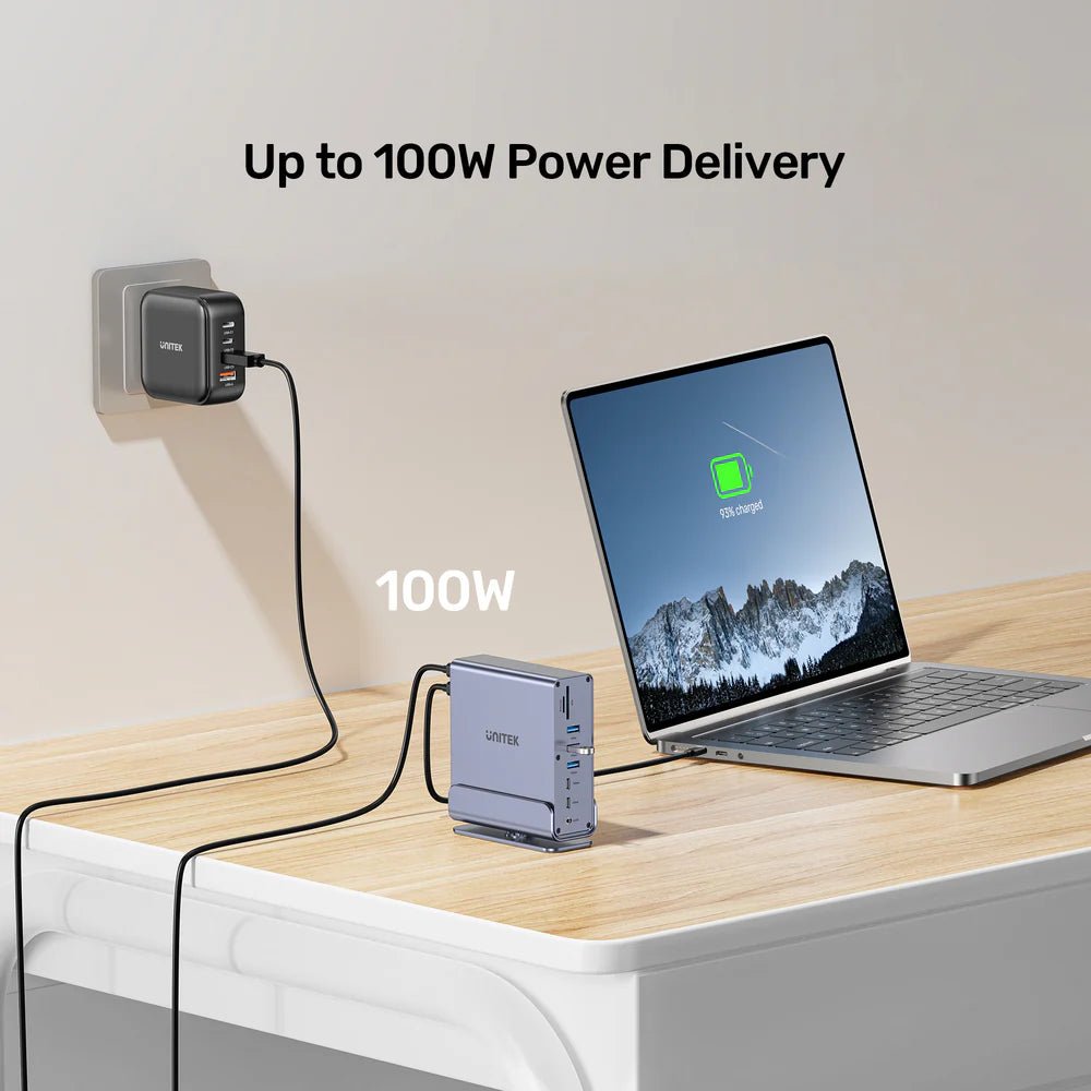 Storage UNITEK D1135A Universal DisplayLink Triple 4K Docking Station - 15-in-1 USB-C/USB-A Hub, 3x 4K@60Hz Displays, 100W PD, Gigabit Ethernet, SD/MicroSD, Audio Jack