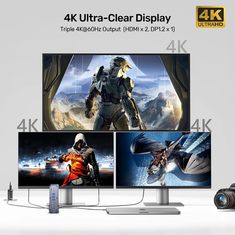 Storage UNITEK D1135A Universal DisplayLink Triple 4K Docking Station - 15-in-1 USB-C/USB-A Hub, 3x 4K@60Hz Displays, 100W PD, Gigabit Ethernet, SD/MicroSD, Audio Jack