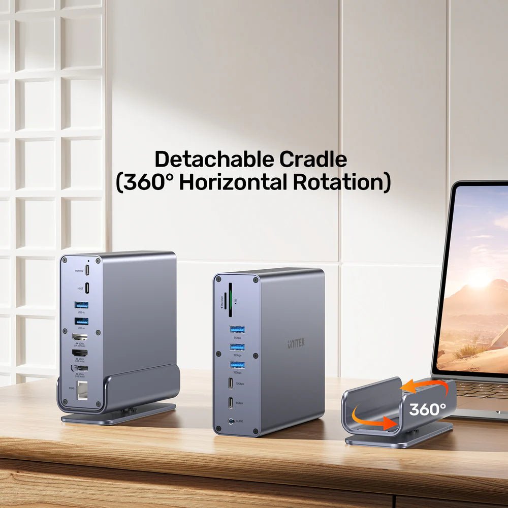 Storage UNITEK D1135A Universal DisplayLink Triple 4K Docking Station - 15-in-1 USB-C/USB-A Hub, 3x 4K@60Hz Displays, 100W PD, Gigabit Ethernet, SD/MicroSD, Audio Jack