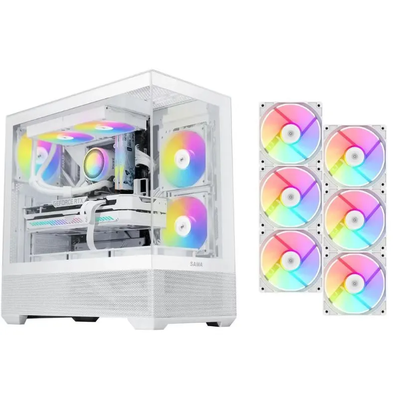 Case SAMA V40 ATX Mid Tower PC Case (With 6 Pre-Installed ARGB Fans) - White