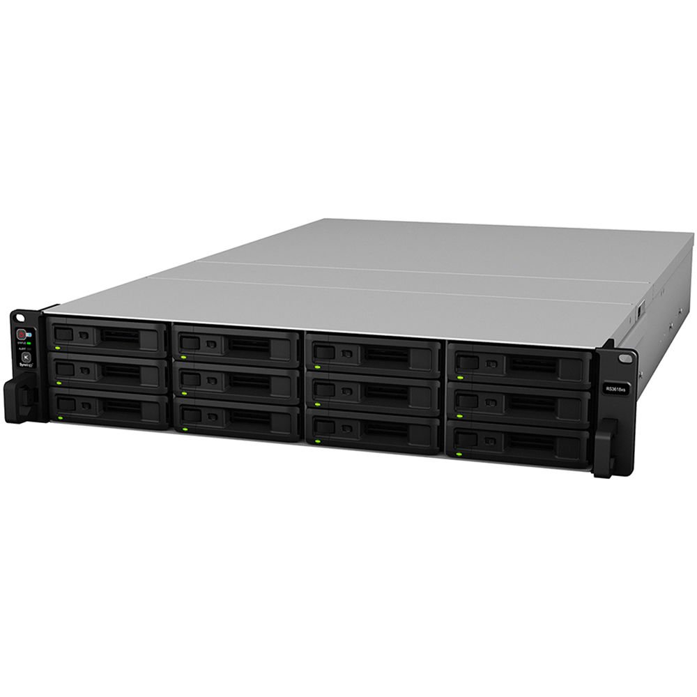 Storage Synology RackStation RS3618xs - 12-Bay 2U NAS, Intel Xeon D-1521, 8GB DDR4 ECC (Up to 64GB), 4x 1GbE, PCIe for 10GbE, Btrfs, Scalable to 36 Drives