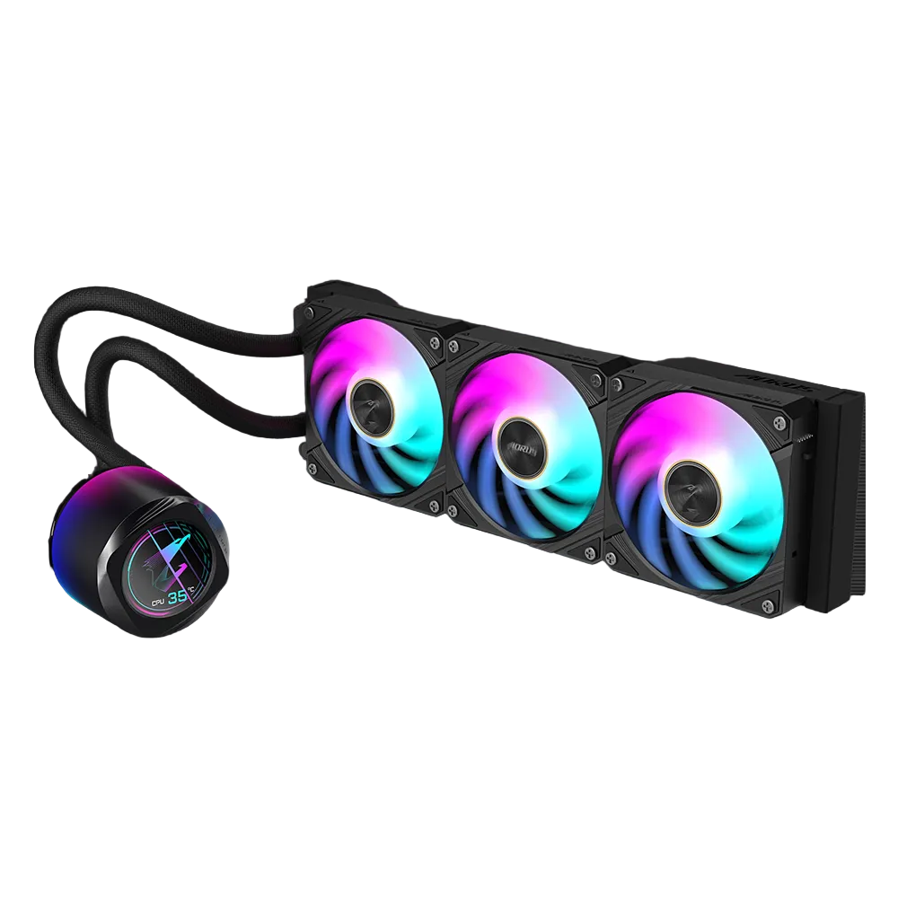 Cooler GIGABYTE AORUS WATERFORCE X II 360 Liquid Cooler - 360mm Radiator, LCD Display, ARGB Fans, Intel & AMD Socket Support — Black
