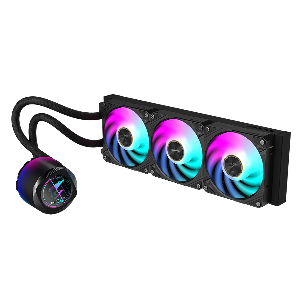 Cooler GIGABYTE AORUS WATERFORCE X II 360 Liquid Cooler - 360mm Radiator, LCD Display, ARGB Fans, Intel & AMD Socket Support — Black