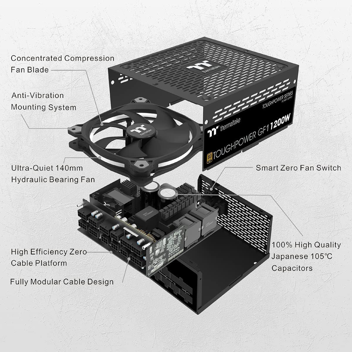 Power Supply Thermaltake Toughpower GF1 1200W - 80 PLUS Gold Fully Modular ATX PSU, Smart Zero 140 mm Fan
