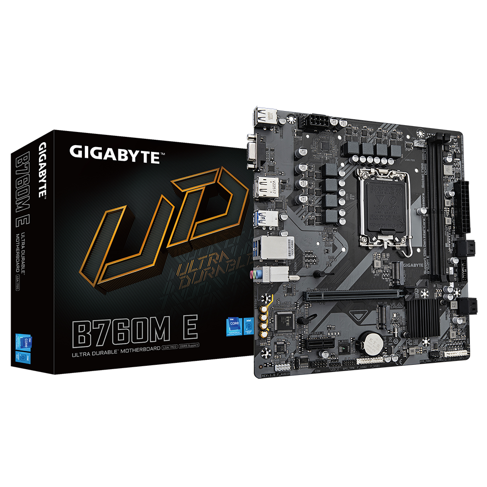 Motherboard GIGABYTE B760M-E (rev. 1.0) - DDR5 Micro-ATX Motherboard, 13th/12th Gen Intel Support, Dual PCIe 4.0 M.2, Smart Fan 6
