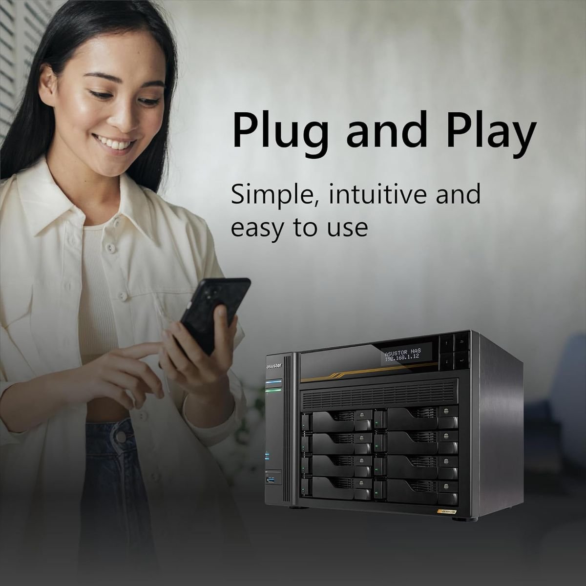 Storage Asustor Lockerstor Gen3 AS6808T 8-Bay NAS - AMD Ryzen Quad-Core 2.3GHz, 16GB ECC DDR5, Dual 10GbE, Diskless