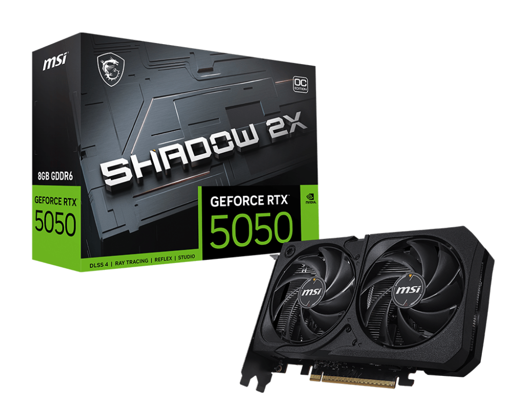 Graphics Card MSI GeForce RTX 5050 8G SHADOW 2X OC - 2560 CUDA Cores, 20 Gbps GDDR6, Boost 2617 MHz, Dual-Fan, PCIe 5.0, 130 W