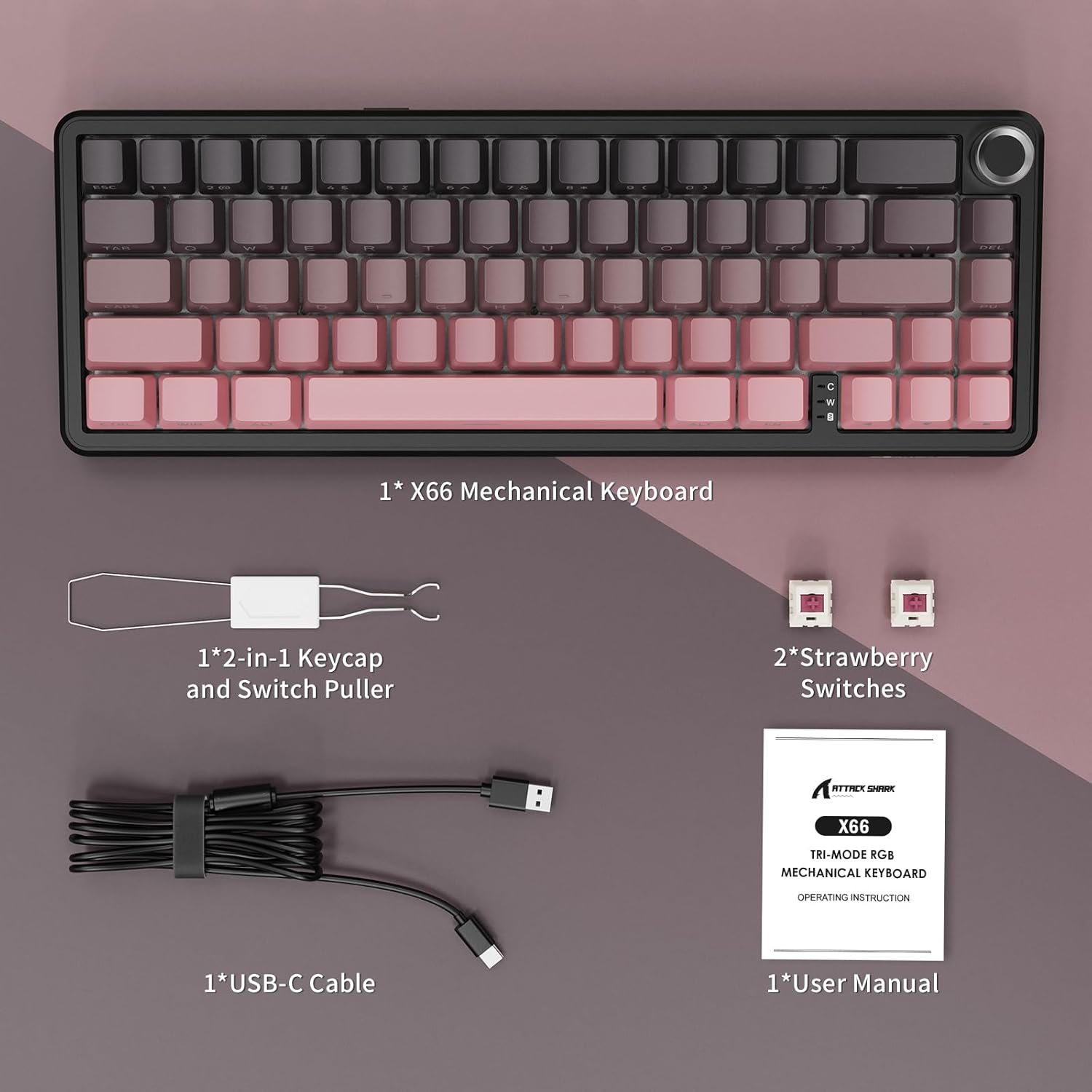 Keyboard ATTACK SHARK X66 Tri-Mode Blackberry