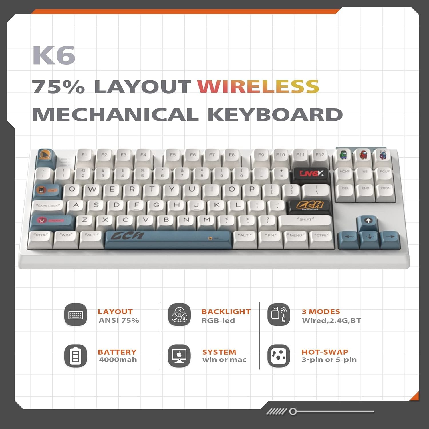 Keyboard Darmoshark K6 Tri-Mode Wireless