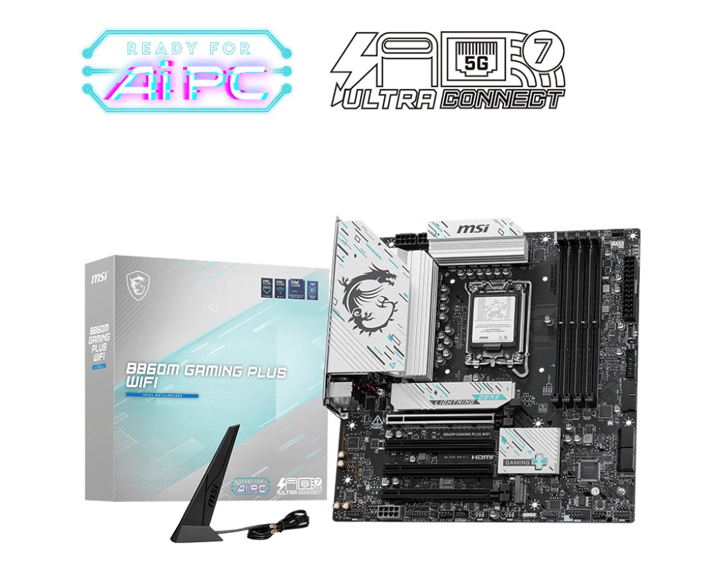 Motherboard MSI B860M Gaming Plus WiFi Motherboard - Micro-ATX, Intel LGA 1851 Socket, B860 Chipset, DDR5 Memory Support, PCIe 5.0, 2.5G LAN, Wi-Fi 6E, USB 20Gbps