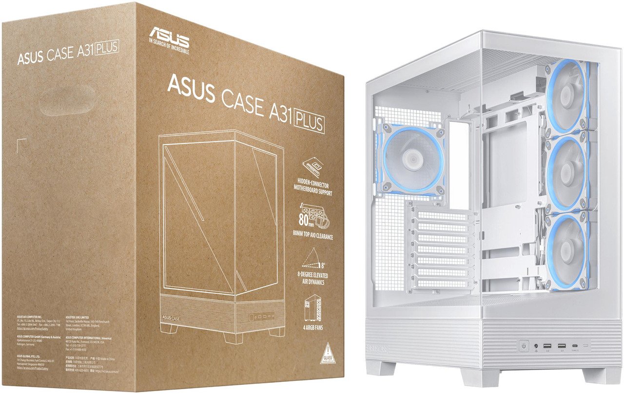 ASUS A31 Plus TG ARGB Black ATX PC Case | Black / White