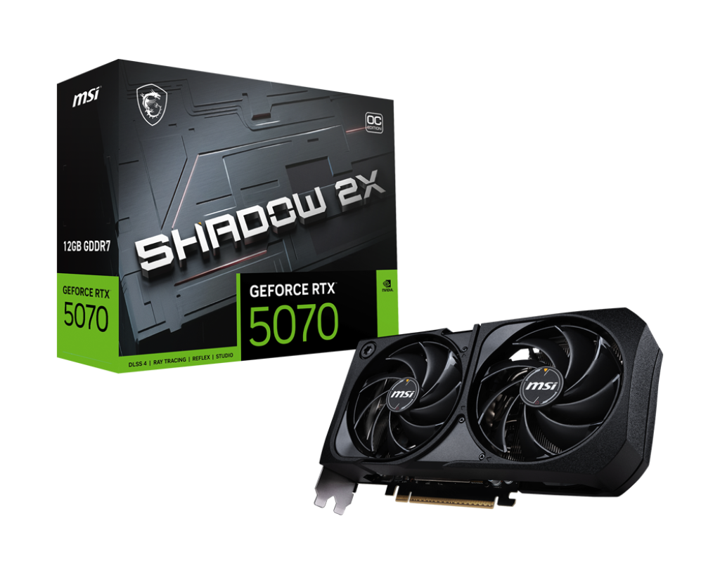 Graphics Card MSI GeForce RTX 5070 12G SHADOW 2X OC - NVIDIA Blackwell, 12GB GDDR7, 6144 CUDA Cores, 2557 MHz Boost, 4K/8K Support, HDMI 2.1b, DisplayPort 2.1b