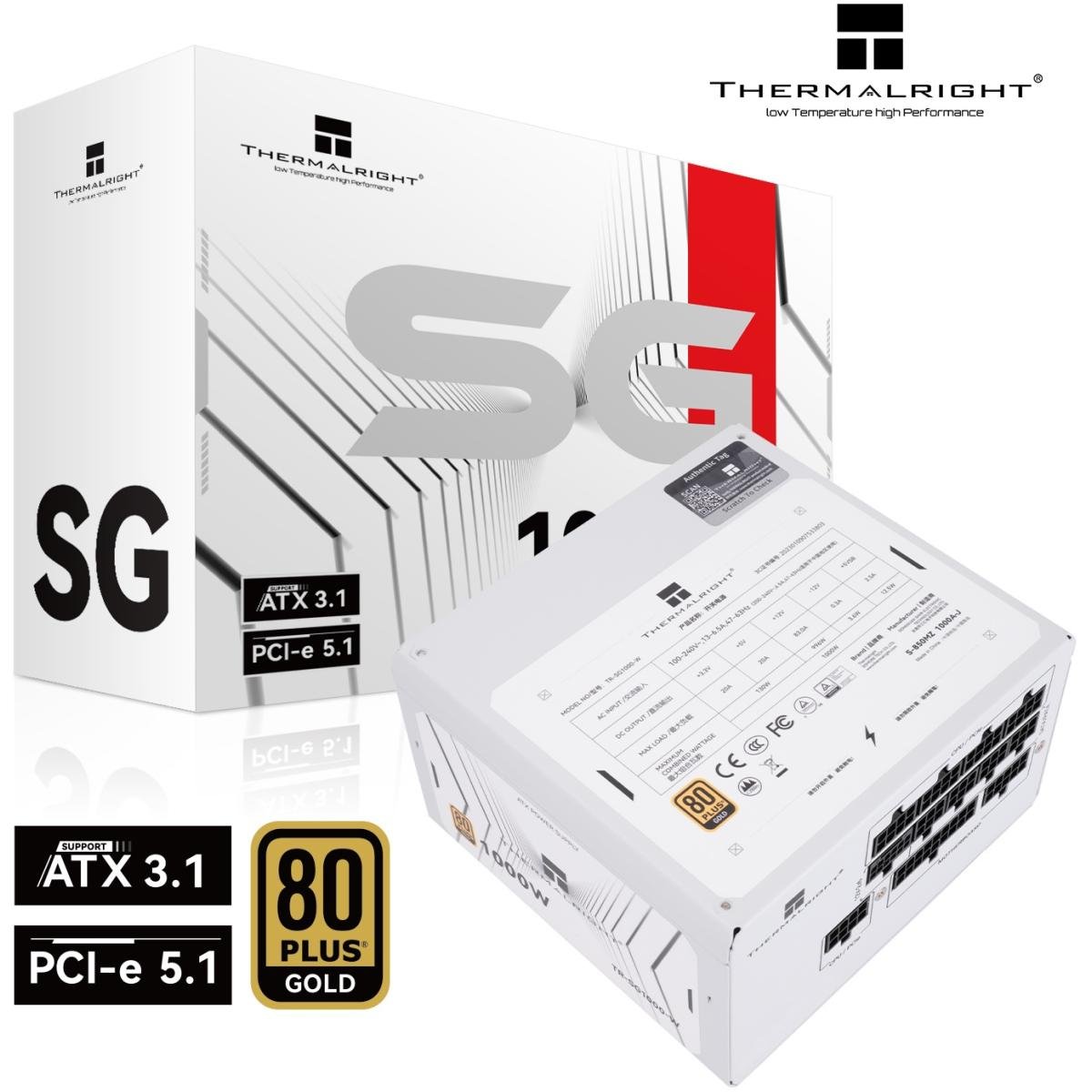Thermalright SG-1000-W Gold 1000W ATX 3.1 PCIe 5.1 80 Plus Gold Full-Modular, Smart Fan - Power Supply White
