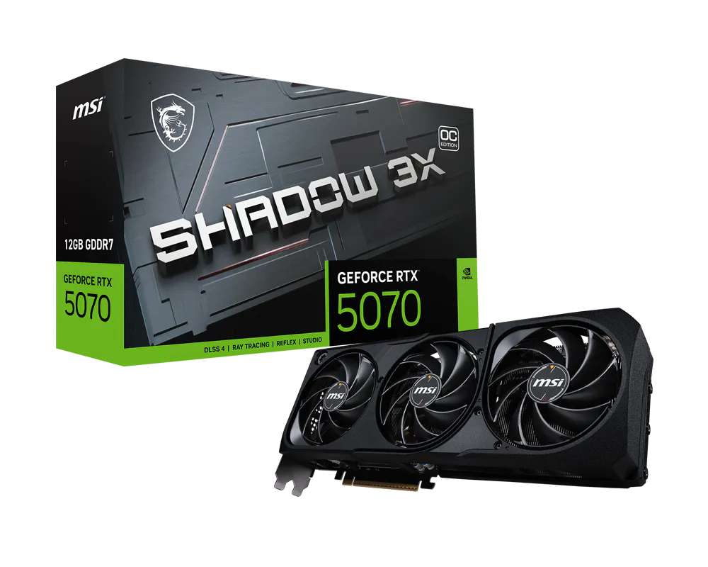 Graphics Card MSI GeForce RTX 5070 12G SHADOW 3X OC Graphics Card - 12GB GDDR7, Triple Fan Cooling, PCIe Gen 5, Ray Tracing, DLSS, HDMI 2.1 & DisplayPort 2.1