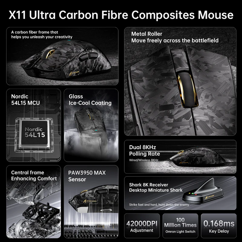 Mouse Attack Shark X11 ULTRA 8K Red Wireless