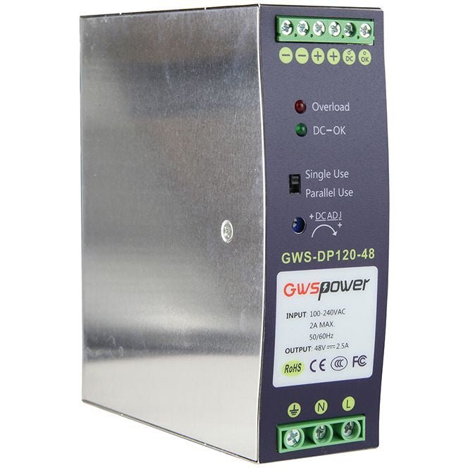 Power Supply ONV GWS-DP120-48 Industrial DIN Rail Power Supply, 120W, 48V DC, 2.5A Output, AC to DC Power Supply for Industrial PoE Switches