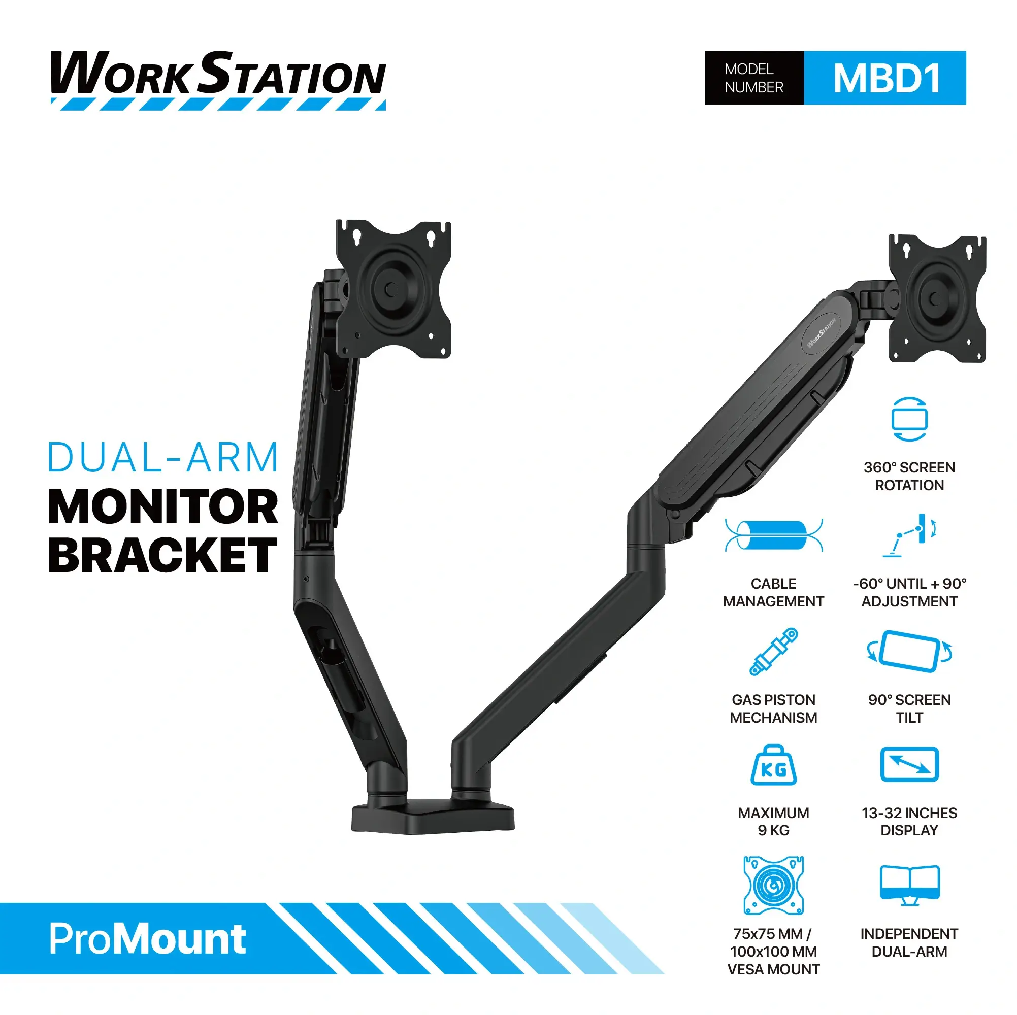 FANTECH Workstation MBD1 Dual Arm Monitor Stand