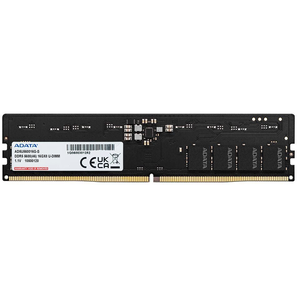 RAM ADATA DDR5-5600 U-DIMM Memory Module - 16GB (1x 16GB) - 5600 MT/s, 1.1 V, On-Die ECC, 288-Pin Unbuffered DIMM