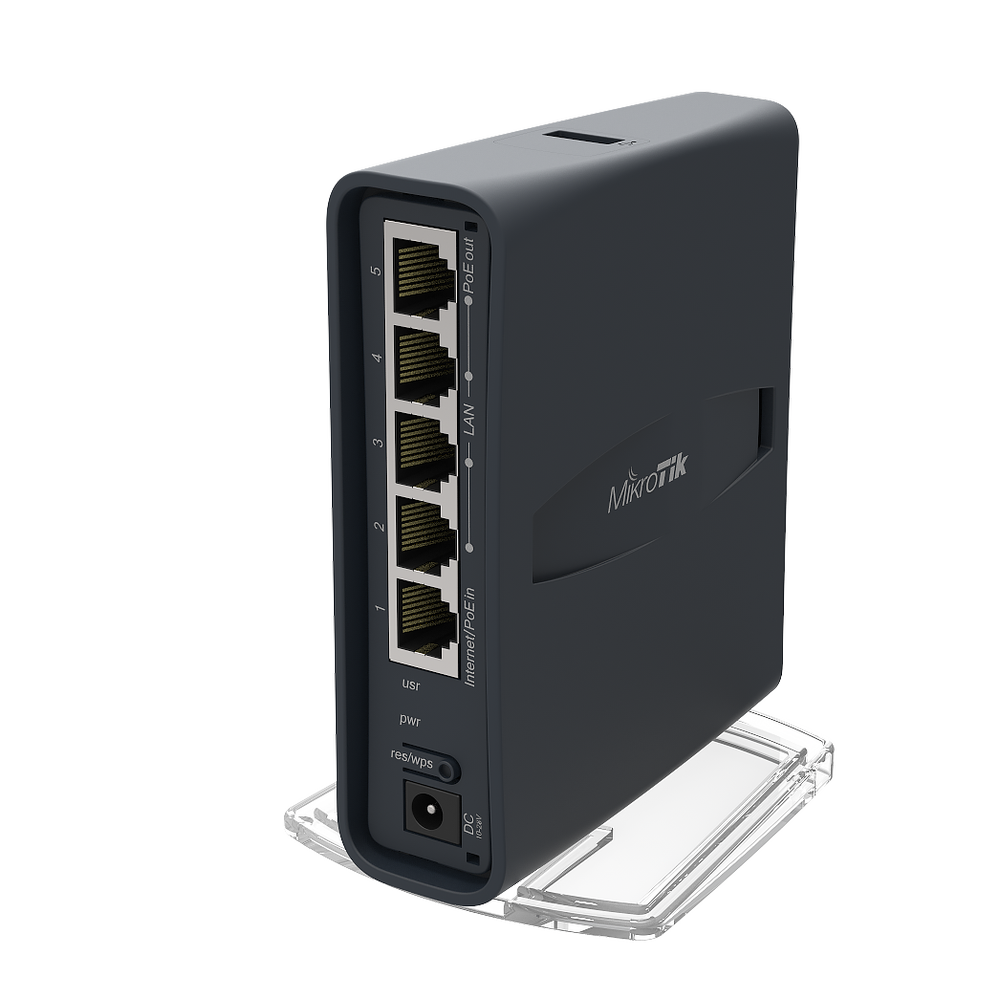 Case Mikrotik hAP ac lite TC Dual-Concurrent 2.4/5GHz AP, 802.11ac, Five Ethernet ports, PoE-out on port 5, USB for 3G/4G support, universal tower case