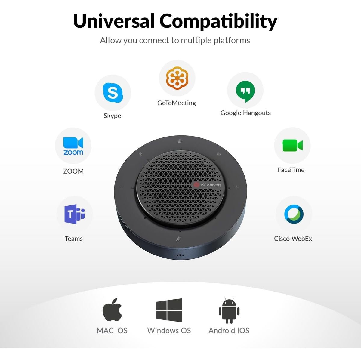 Cooler AV ACCESS AnyCo A5 USB/Bluetooth Conference Speakerphone with 4 Mics, 360° Pickup, 10-Hour Battery